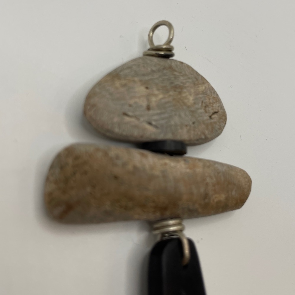 Unique Handmade Petrified Wood & Genuine Jet Totem Pendant Fossil Boho Wire Wrap - Picture 10 of 14
